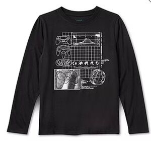 Thereabouts Boy Crew Neck Long Sleeve Regular Fit Graphic T-Shirt in black Sz xs